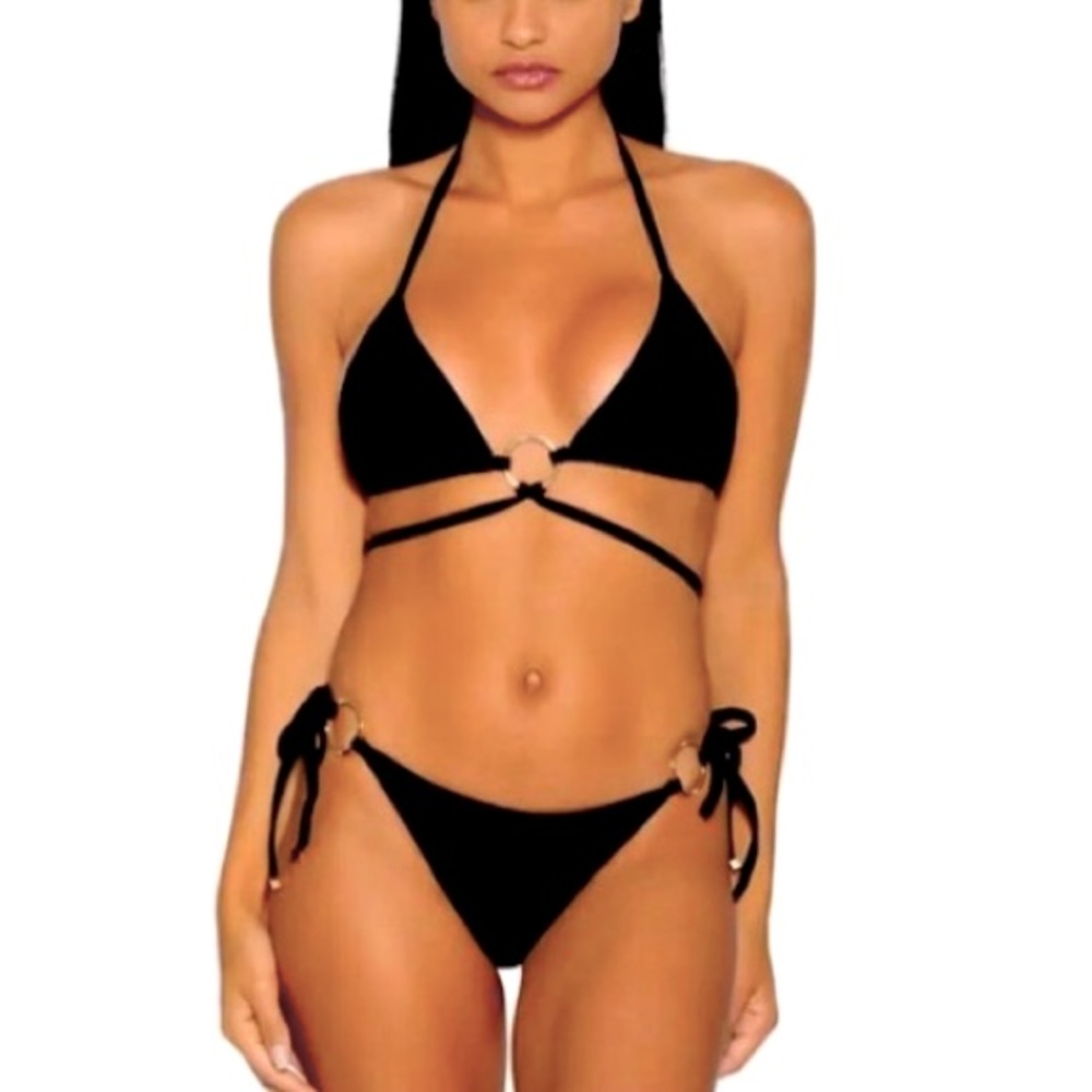 Black Ring-Detail Halter Bikini - Women